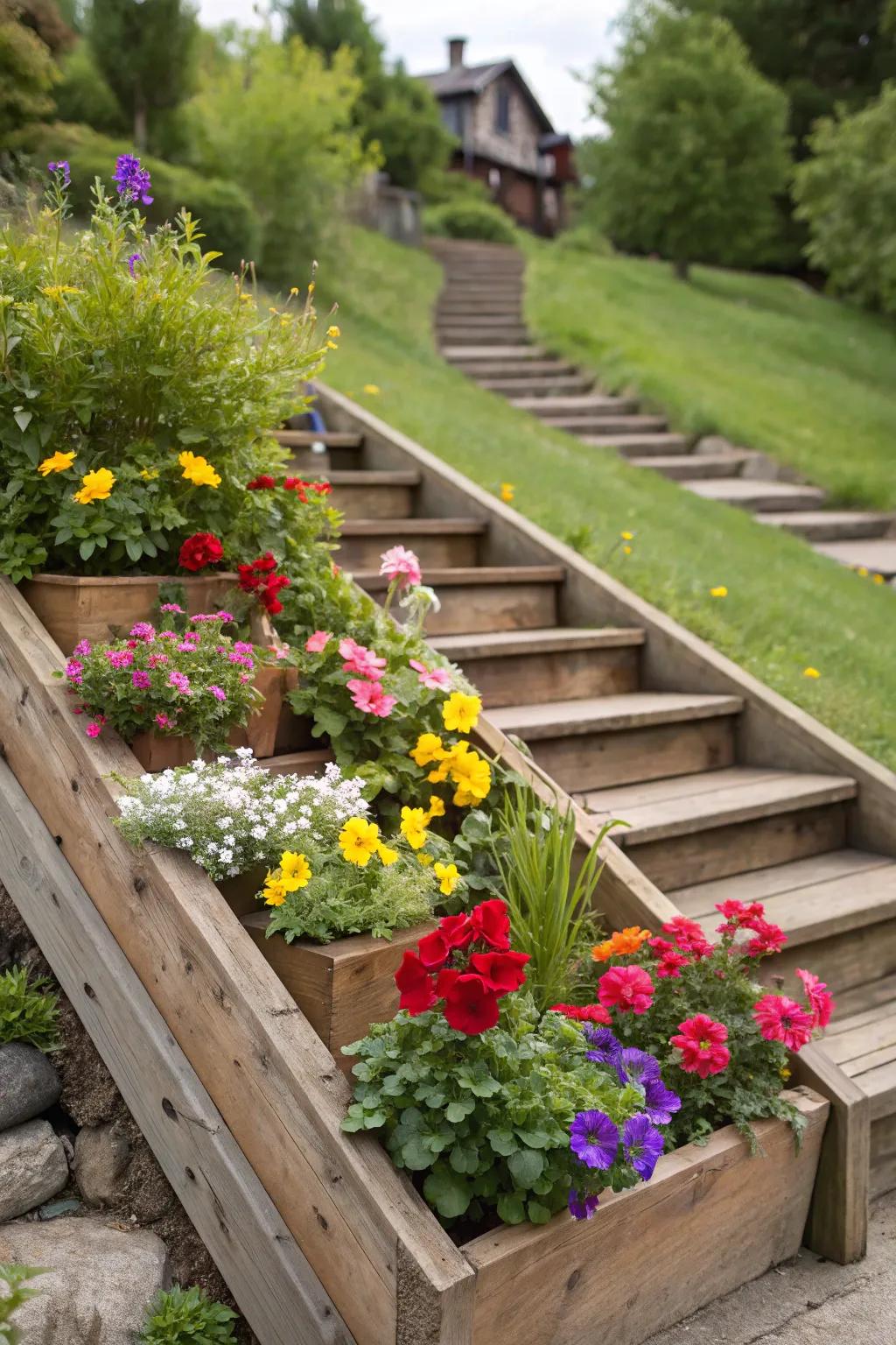 Introduce layers to your garden with stair step planters.