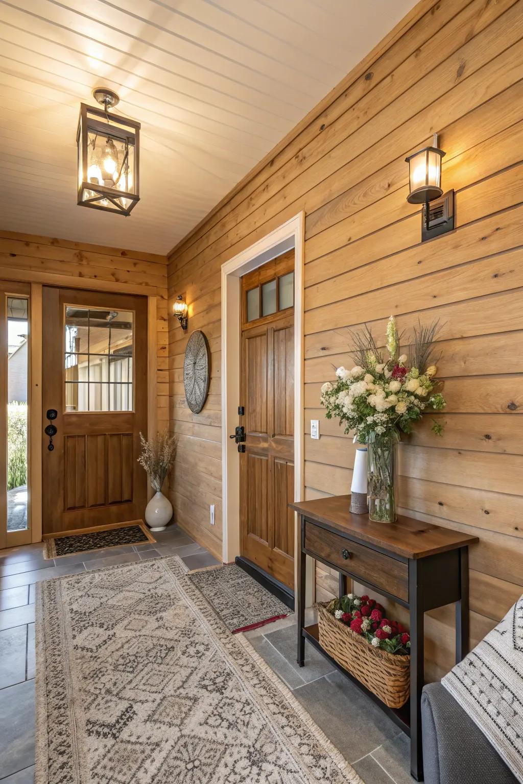 A timber-covered entrance sets the ambiance for your house.