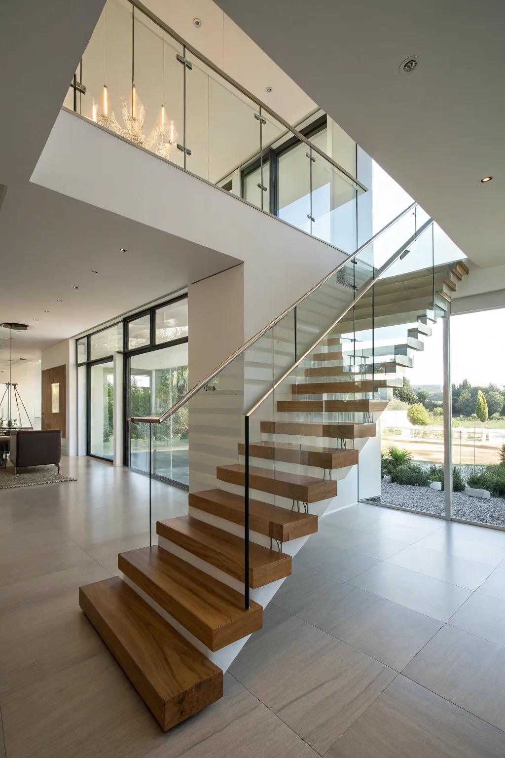 Magical elegance: stair treads with simple railings.