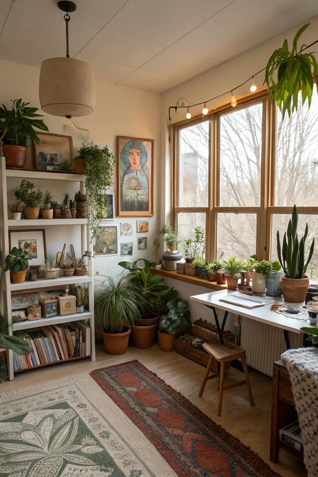 Personalized decor turns a studio into a creative oasis.