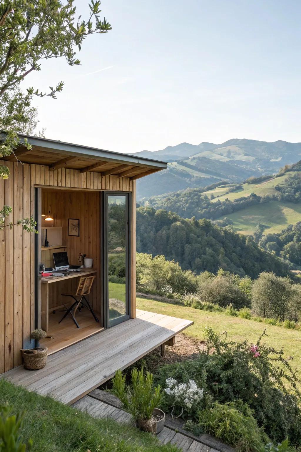 An elevated writing shed providing stunning views for constant inspiration.