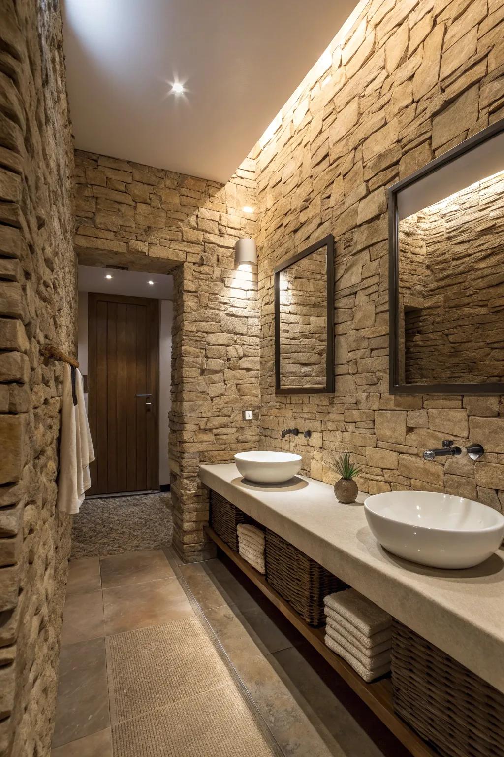 Textured surfaces introduce depth and distinctiveness to a zen bathroom.