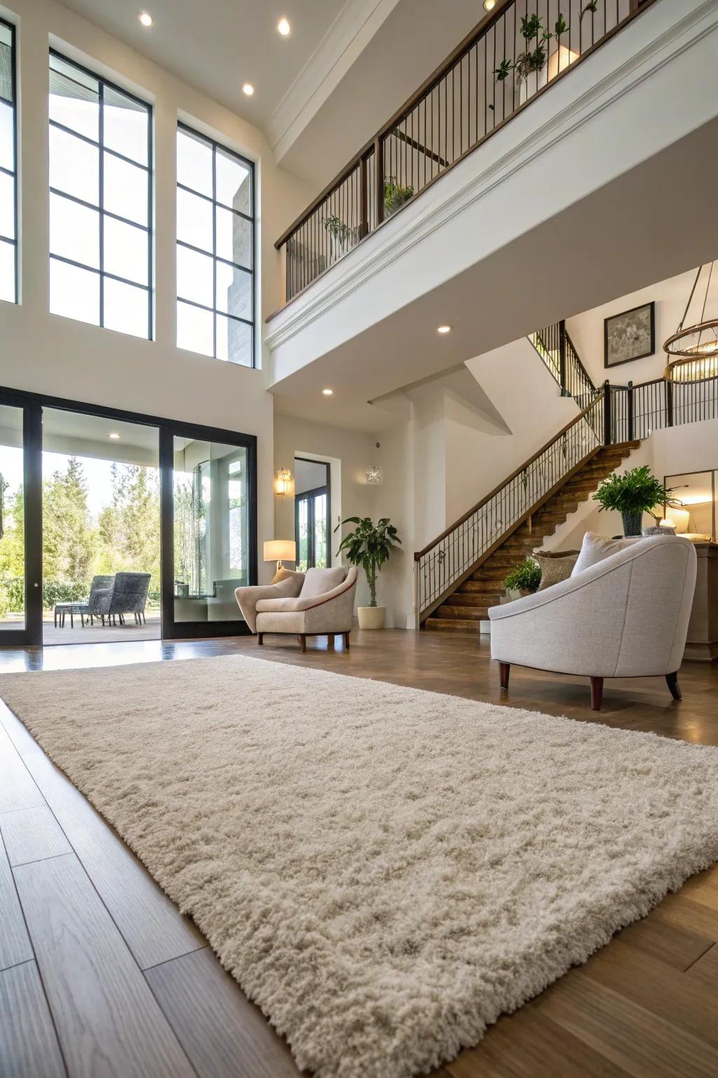 A plush area rug defines the space and adds warmth.