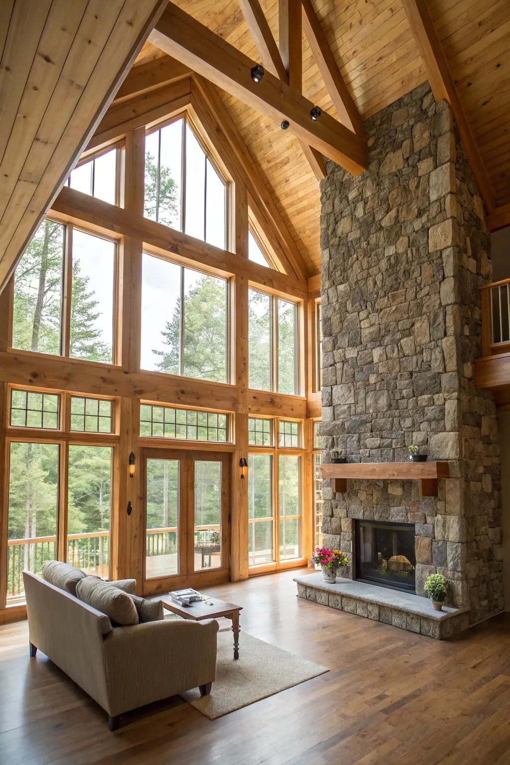 Natural materials enhance the great room’s organic atmosphere.