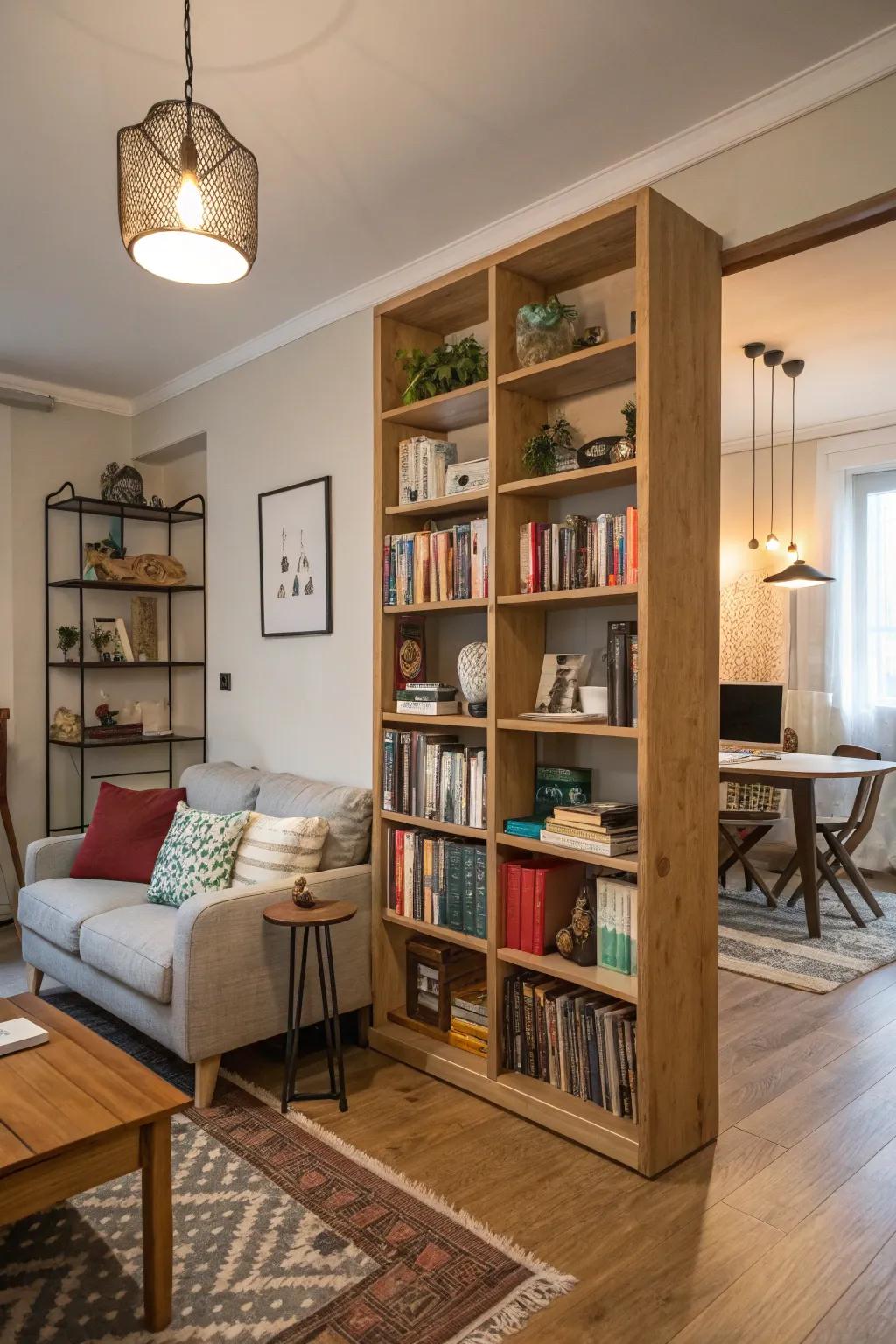 Furniture dividers create distinct areas while providing storage