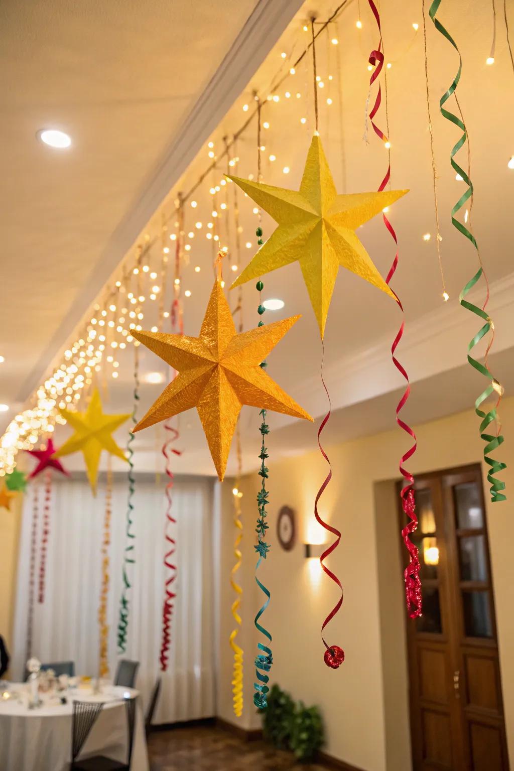 Stars and ribbons fashion a magical celebratory atmosphere.