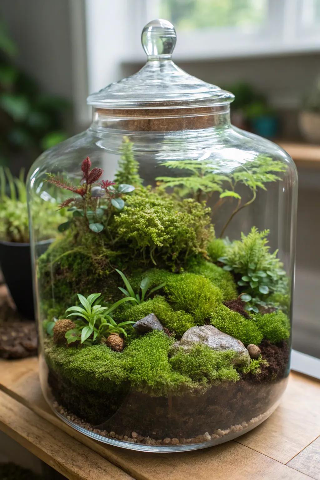 A simple yet enchanting vegetation wonderland terrarium.
