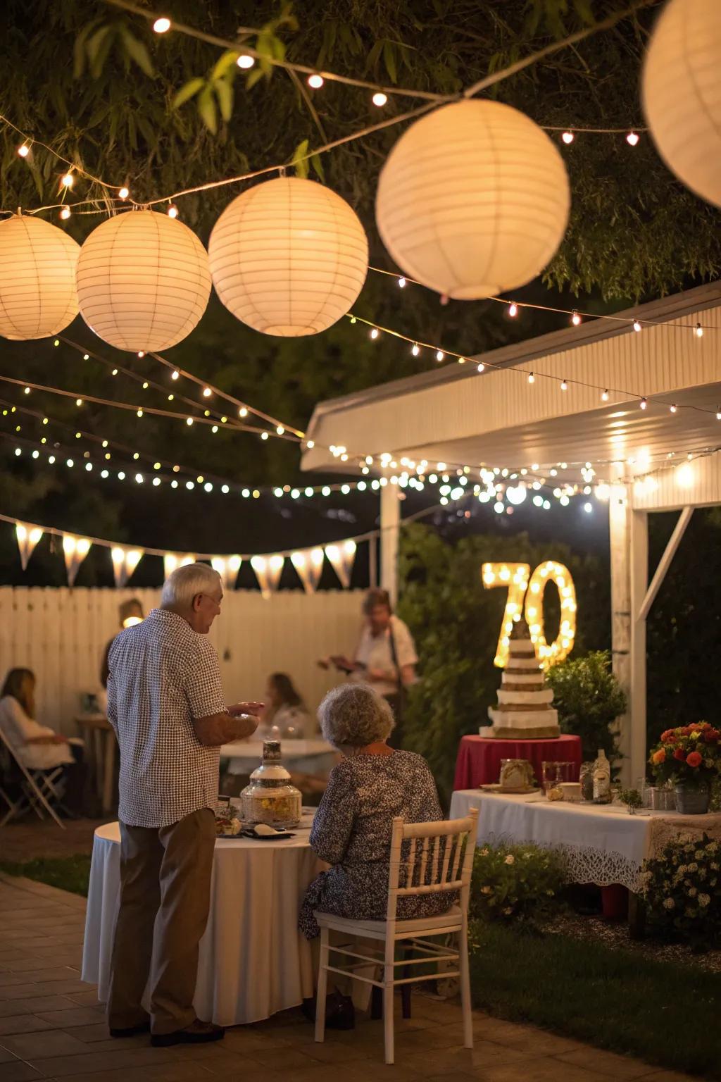 Gentle lighting designs the perfect mood for a celebration.