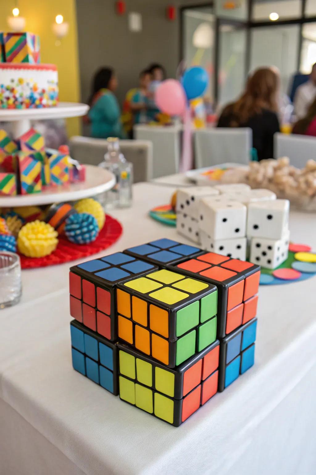Puzzle Cubes introduce a playful and vibrant component to your 80s celebration.