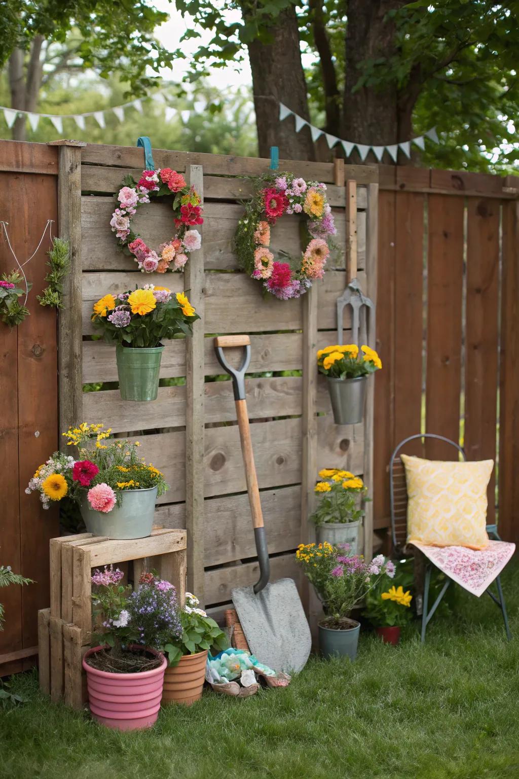 A fun garden-inspired photo spot for capturing party moments.