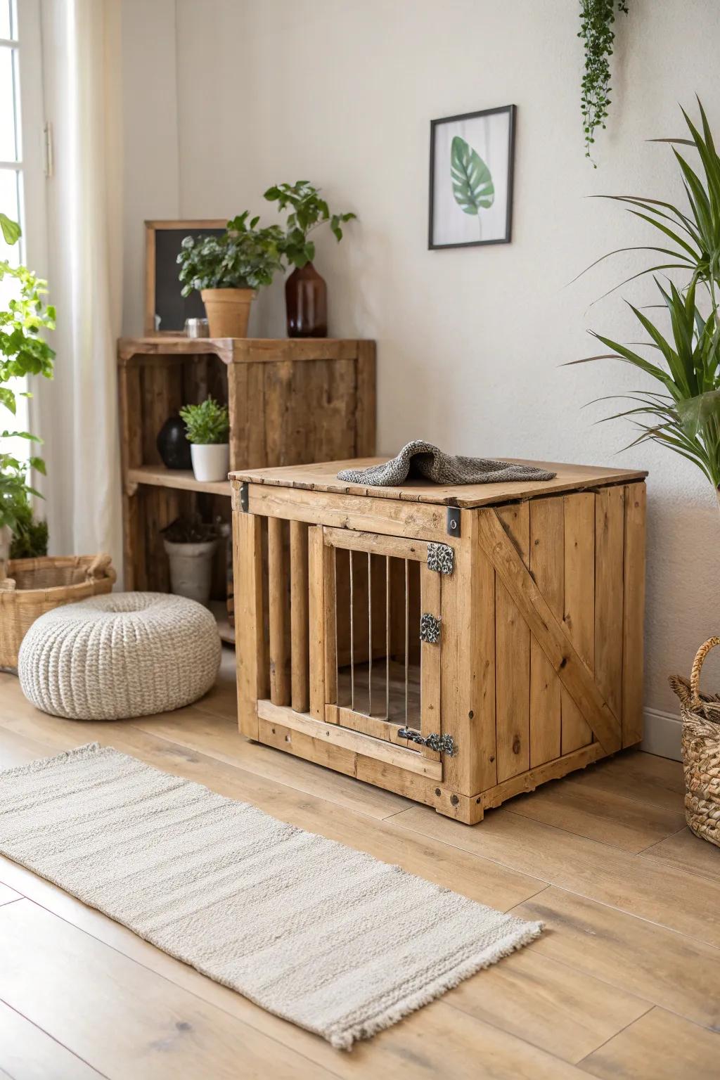 Wooden and bamboo kennels offer a hint of organic sophistication.