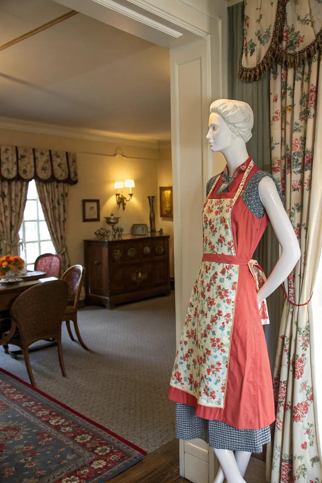 Showcase aprons on a dummy for a boutique-esque display.