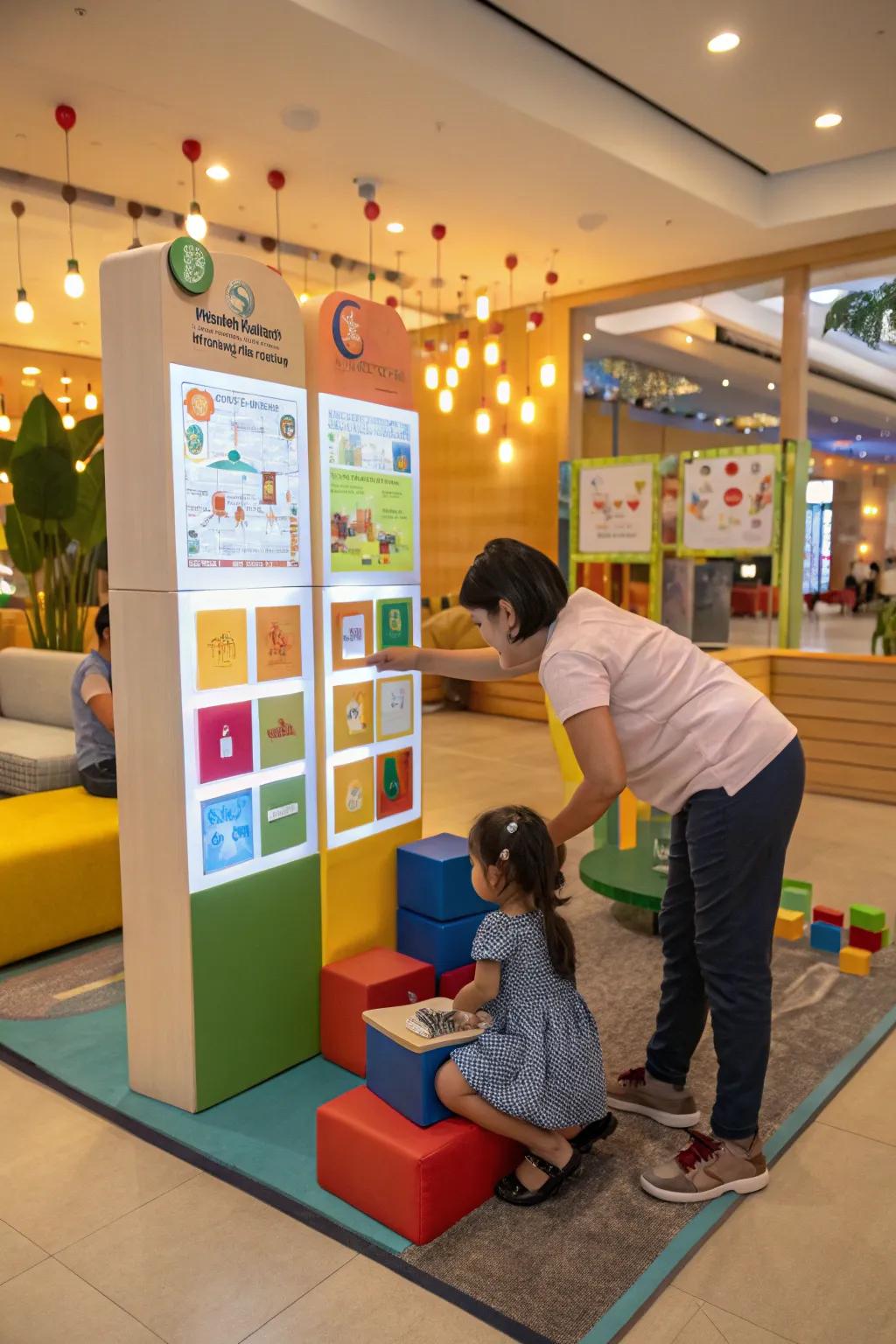 Guided play using interactive block displays.