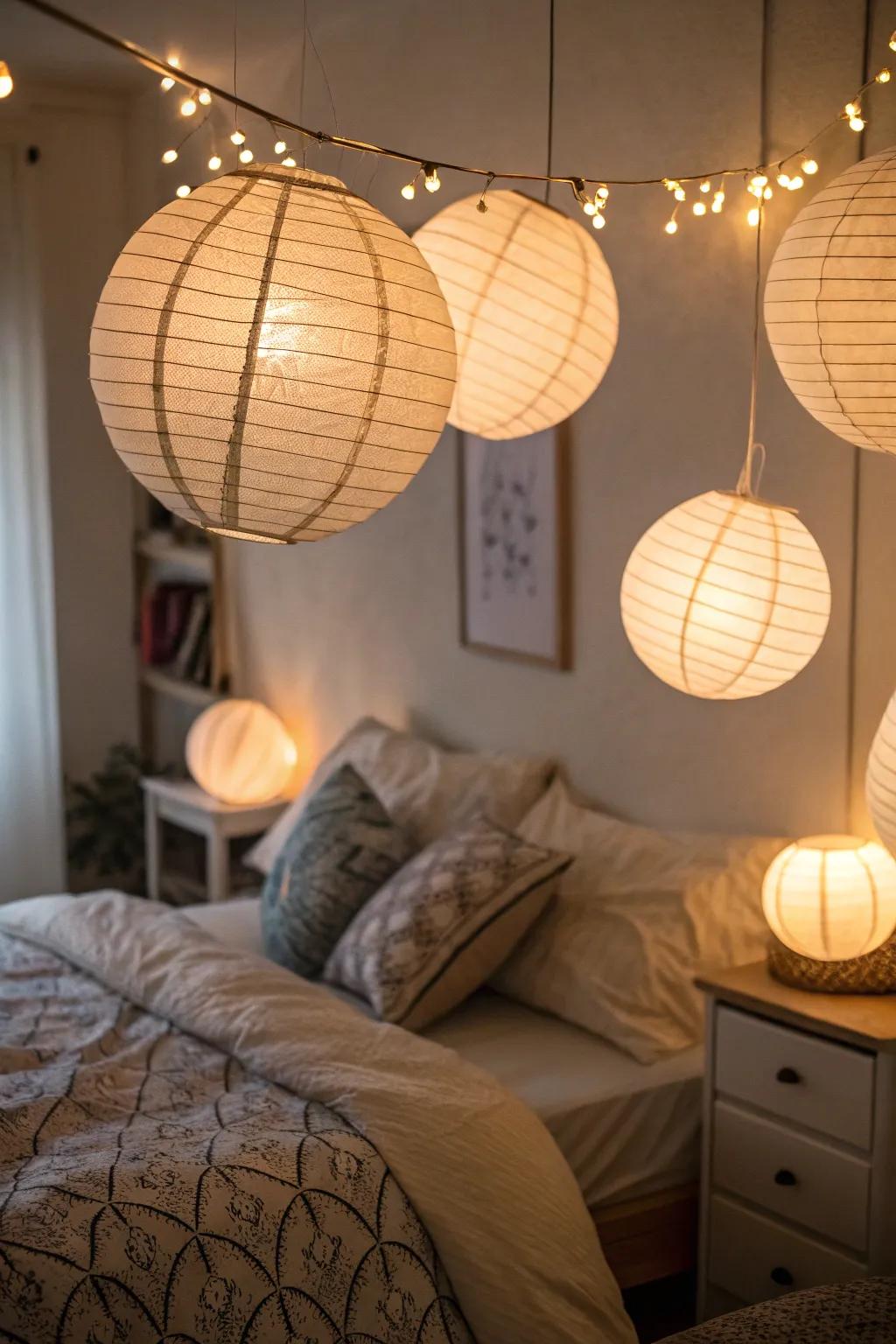 Paper shades create a welcoming and warm ambiance.