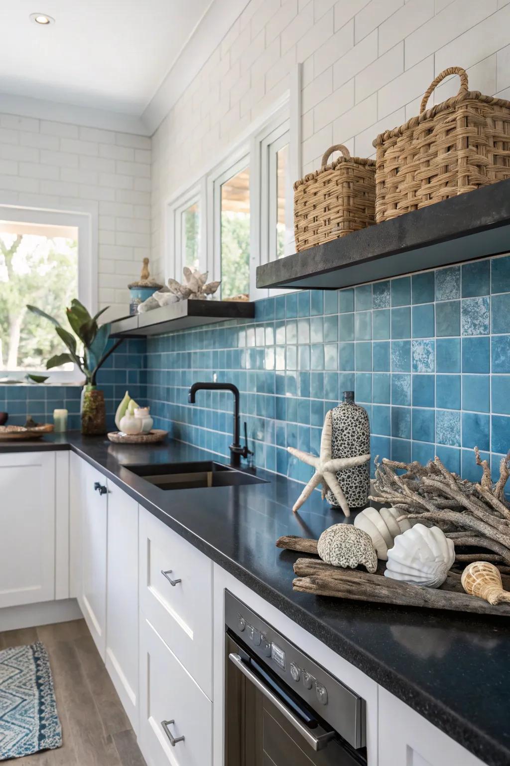 Indigo backsplashes bring a refreshing and serene vibe to kitchens.