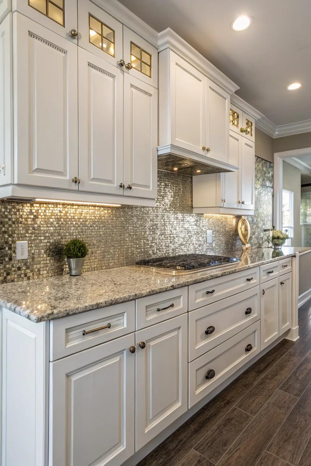 Polished details in the backsplash deliver a modern and glamorous touch.