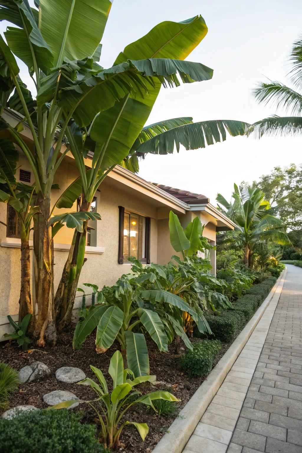 Soften your home's design with banana trees as home base plants.