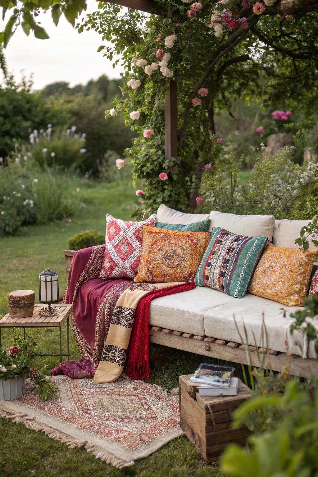 Bohemian couches infuse vibrant, eclectic style into outdoor spaces.