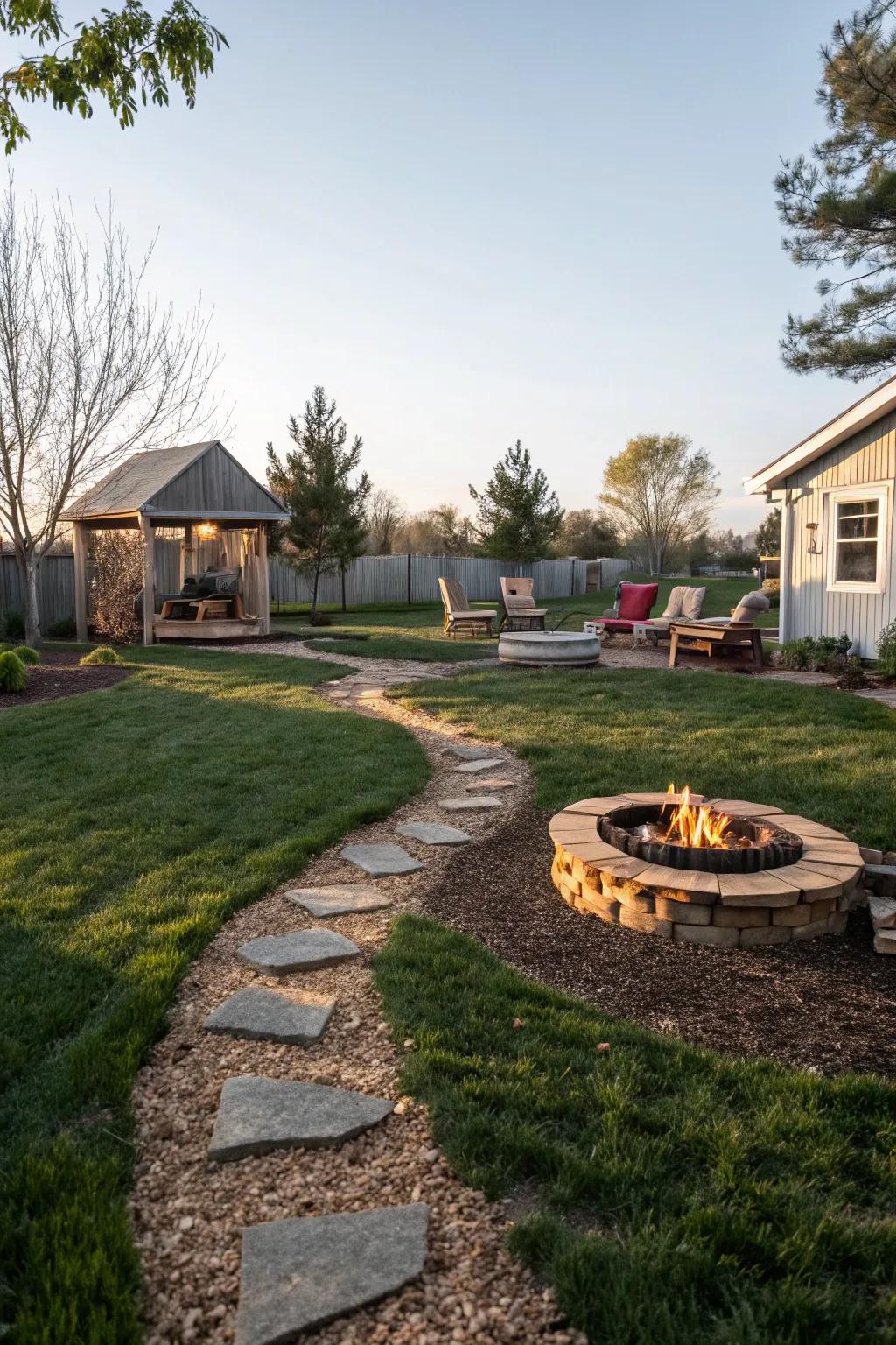 Ground cover walkways make for a natural and welcoming route to your fire feature.