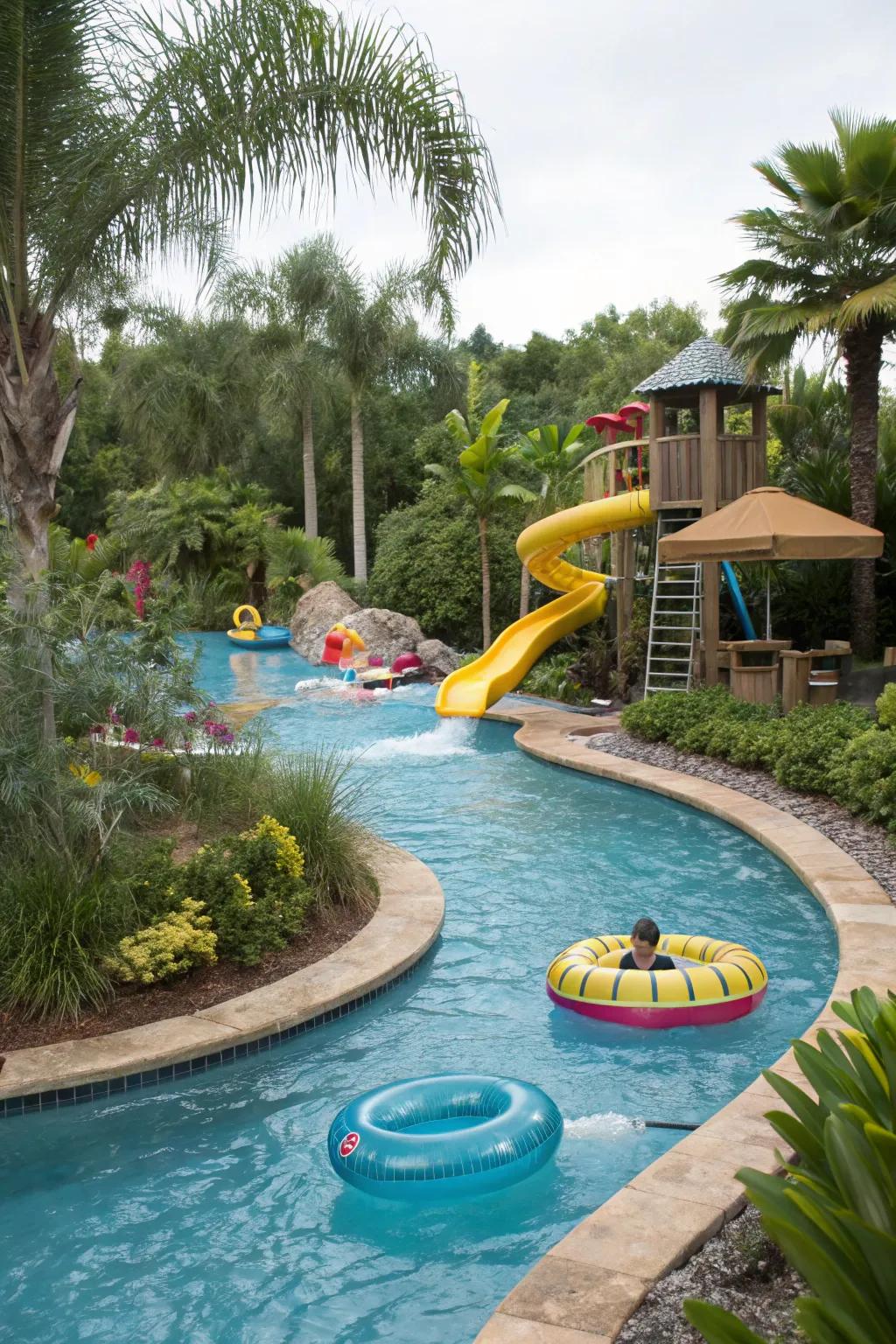 A playful lazy river pool with a chute for endless fun.