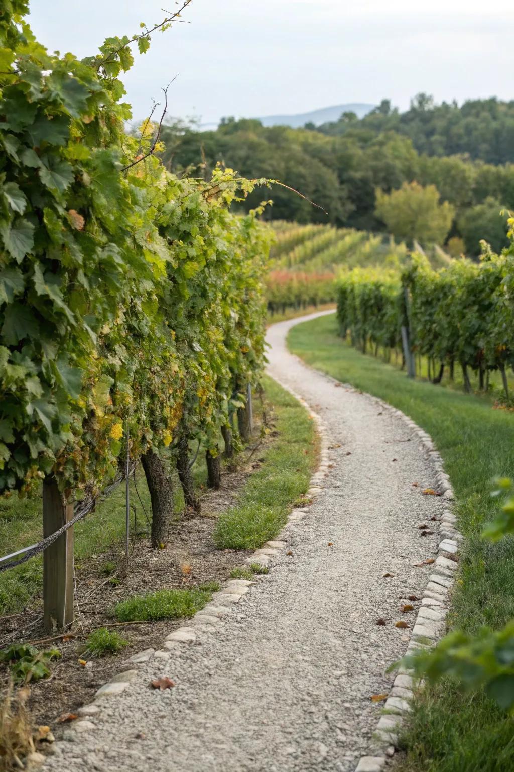 Invite exploration with charming vineyard walkways.