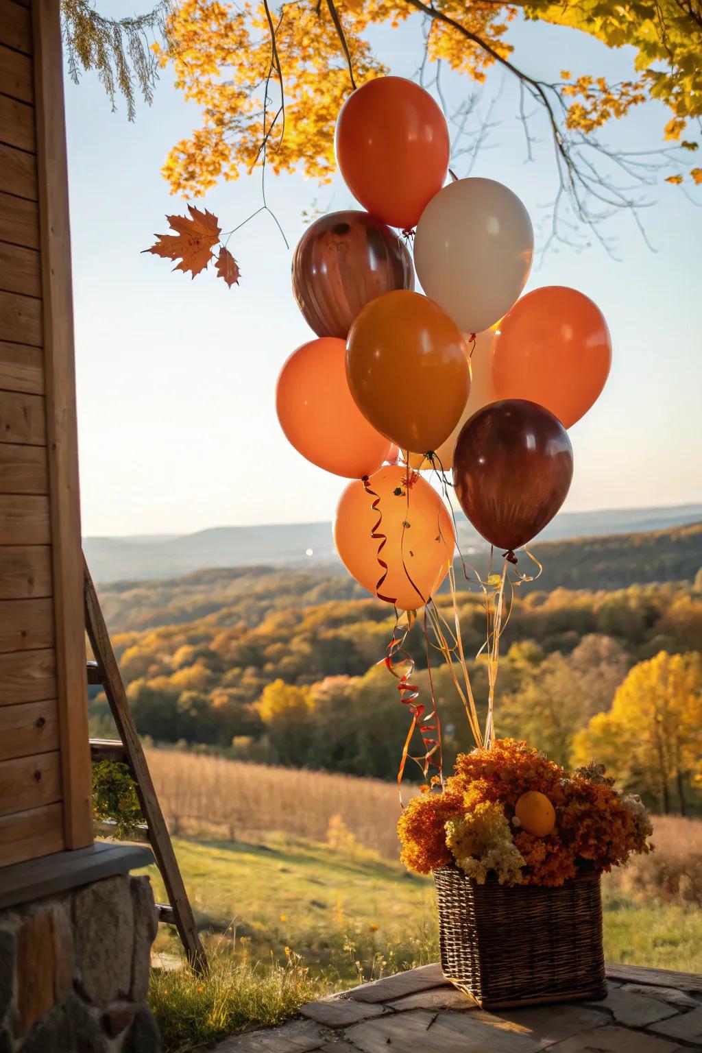A seasonal balloon display that beautifully matches autumn decor.
