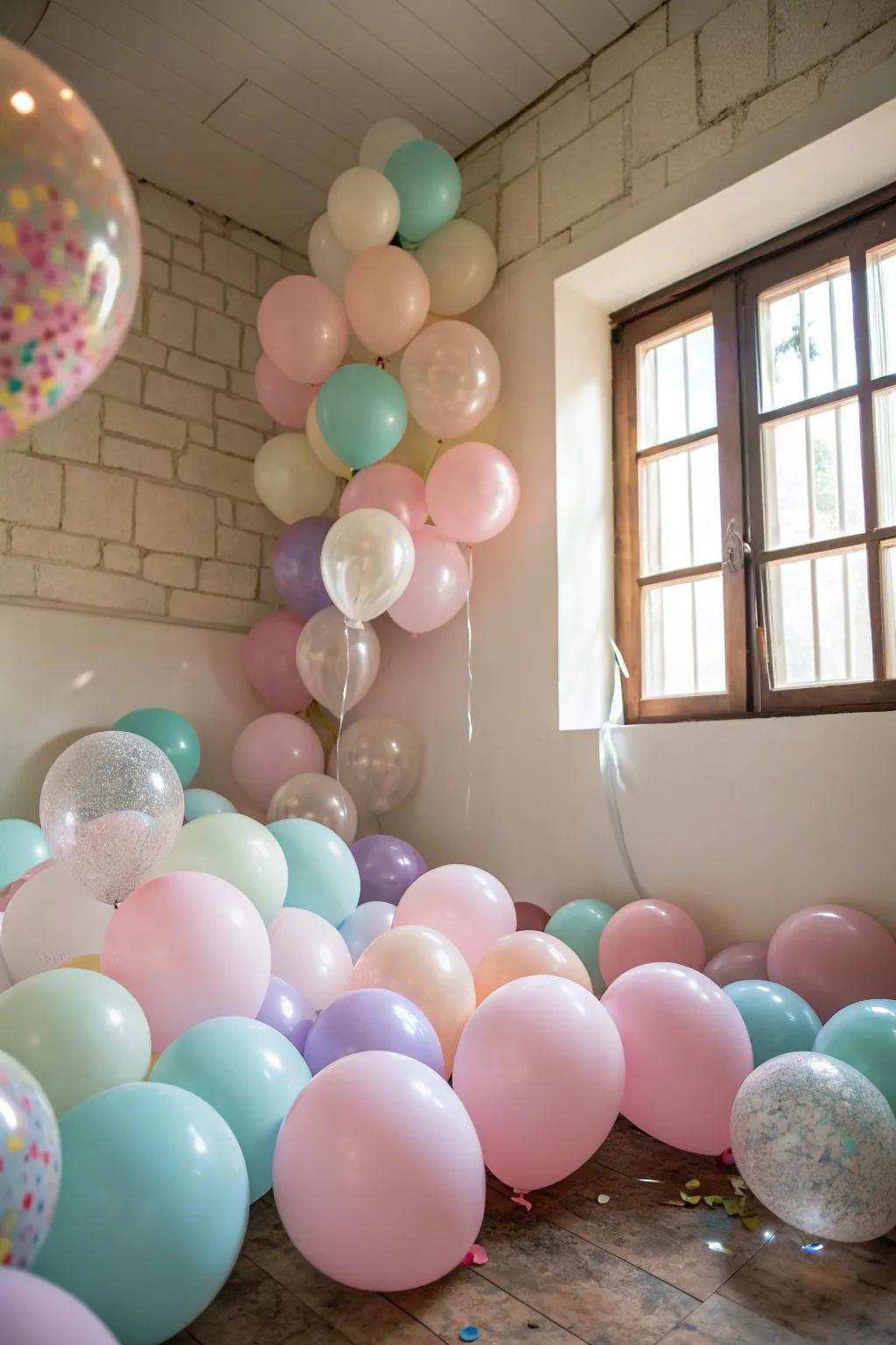Mixing sizable and smaller balloons establishes dynamic and fascinating decor.