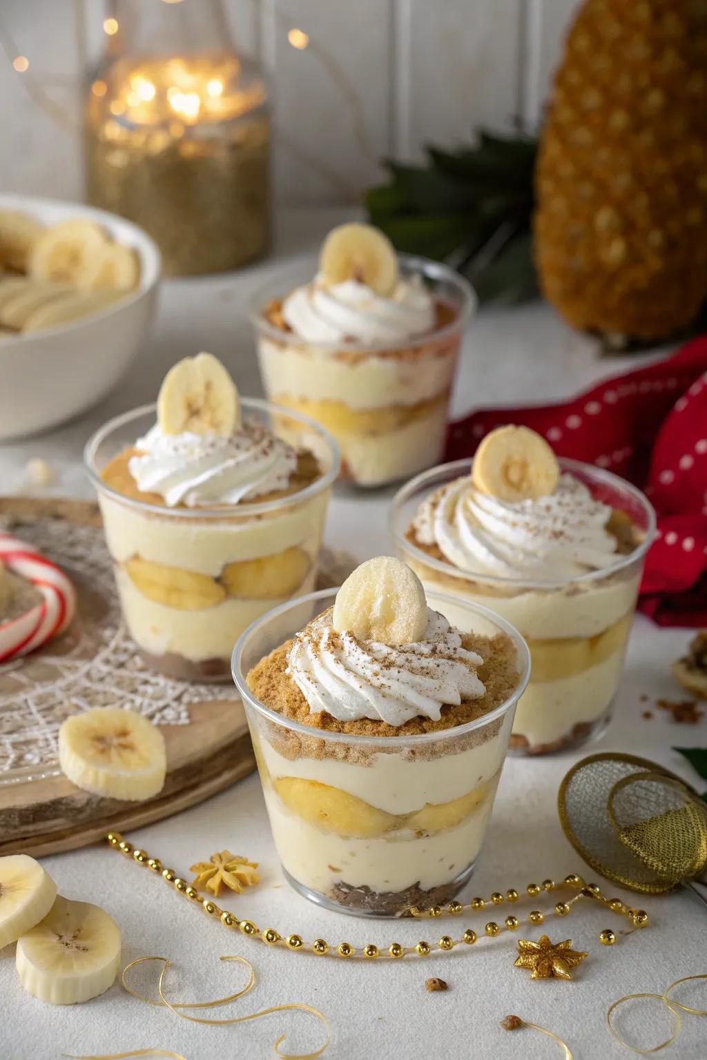 Miniature banana pudding cups ideal for any party.