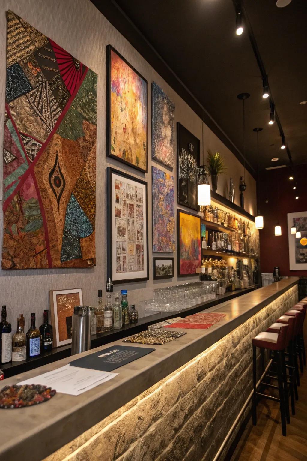 Mixed media art provides a contemporary spin to traditional decor.