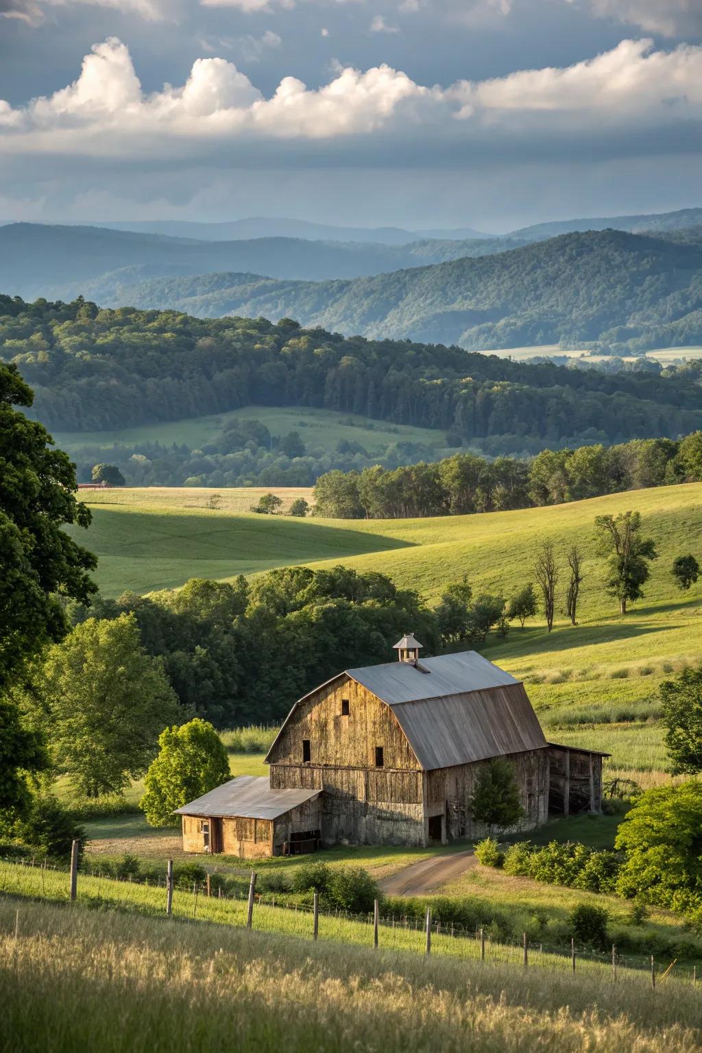 A barn house beautifully situated in a picturesque rural setting.