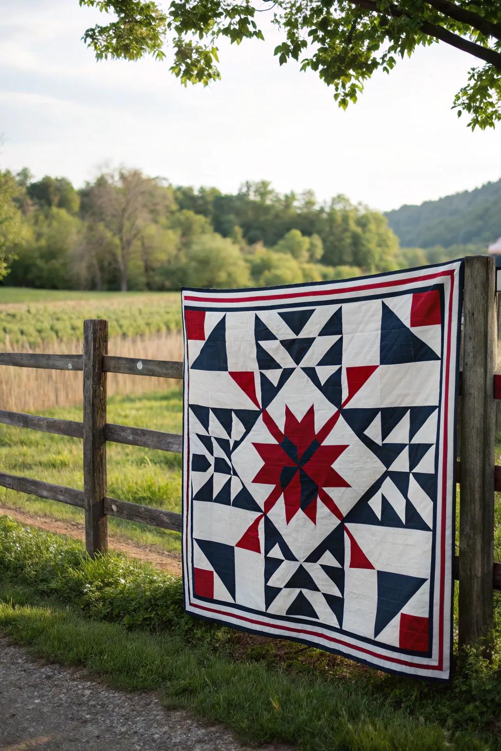 Symmetrical geometric quilt design.