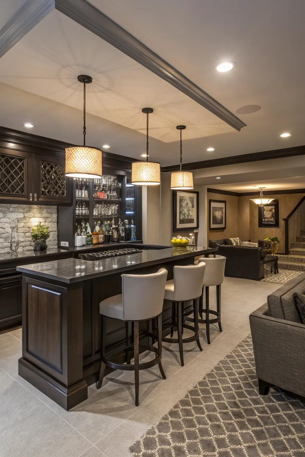 A stylish bar area improves your game room's social environment.
