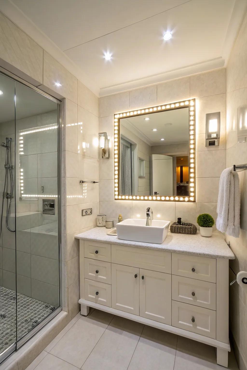 Integrated mirror lights improve visibility and style.