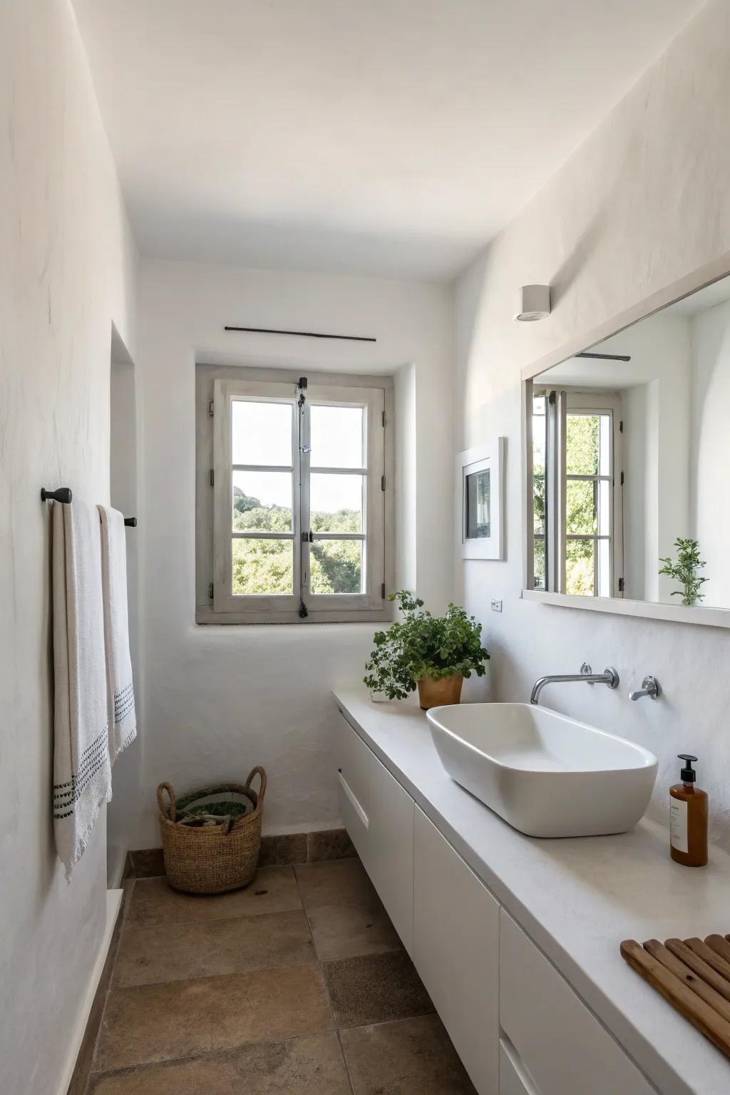A minimalist bathroom that radiates simplicity and elegance through uncluttered spaces and clean lines.