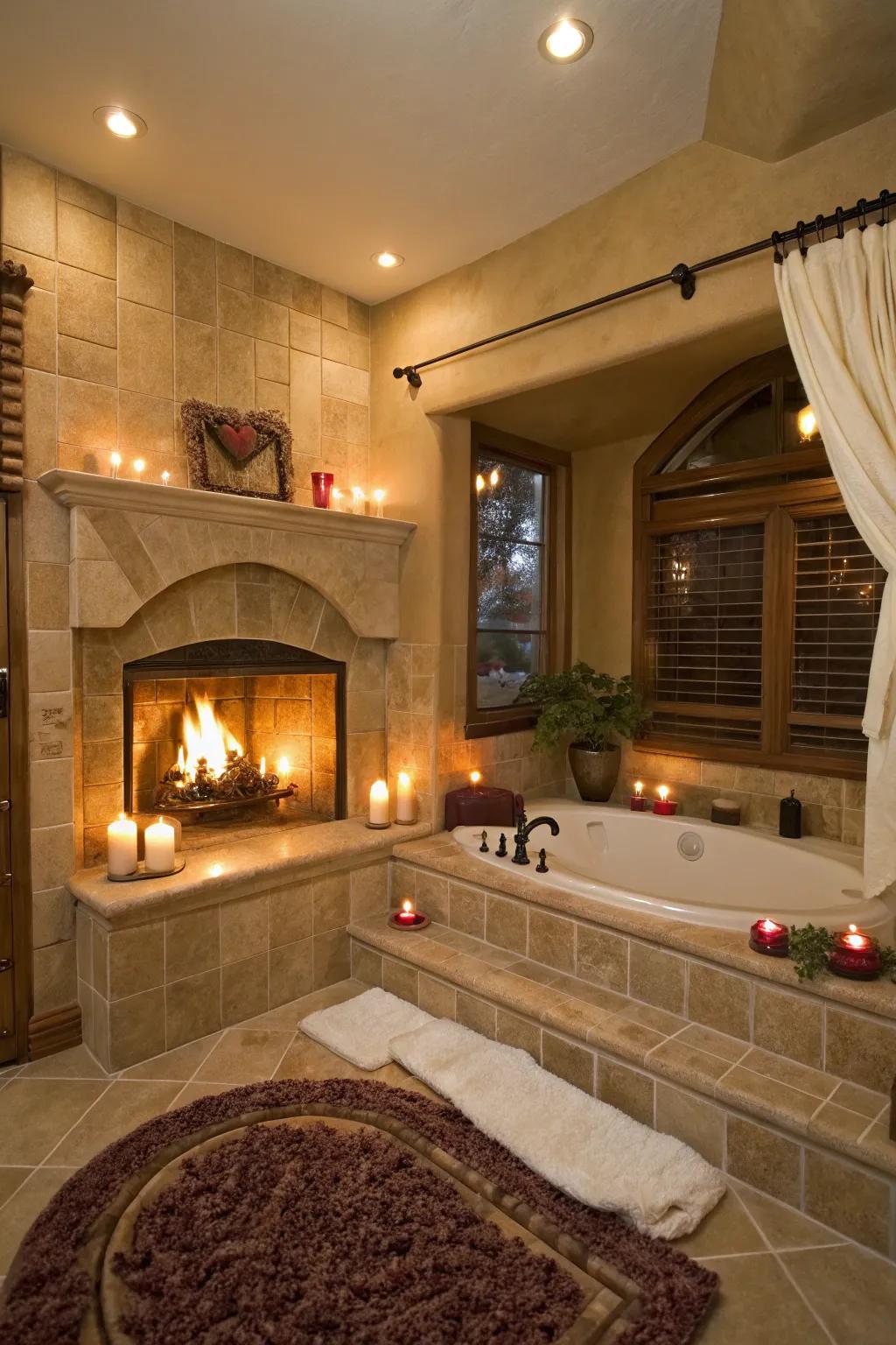 Transform your bathroom into a cozy retreat with a fireplace.