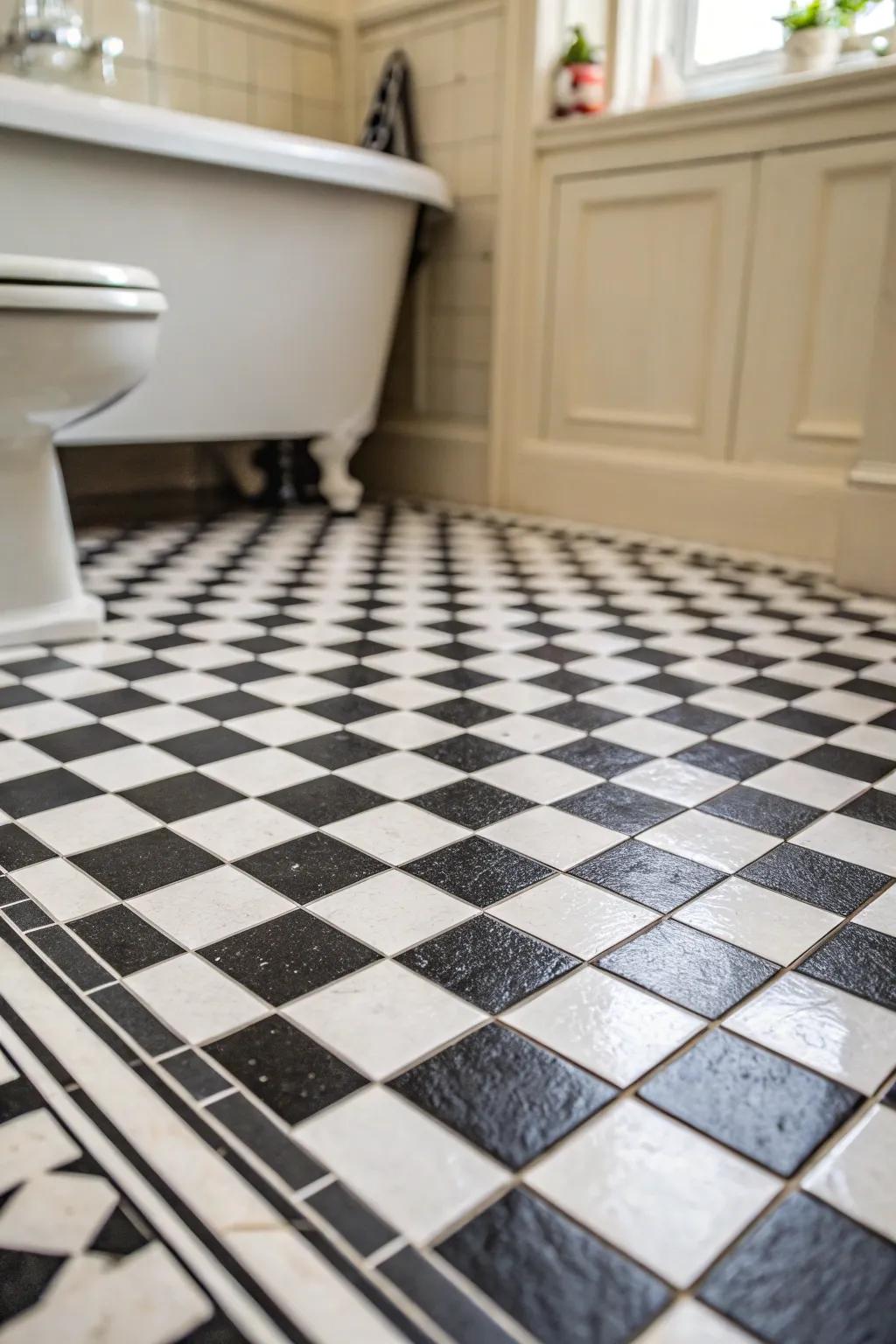 Checkerboard tiles offer timeless charm.