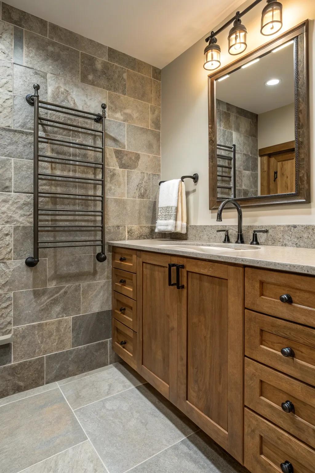 Mixed materials carry dimension and distinctiveness to your bathroom layout.