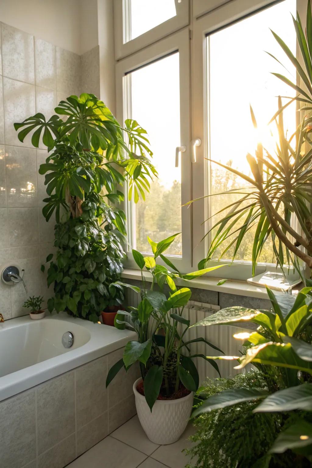 Vegetation crafting a natural retreat within the bathroom.