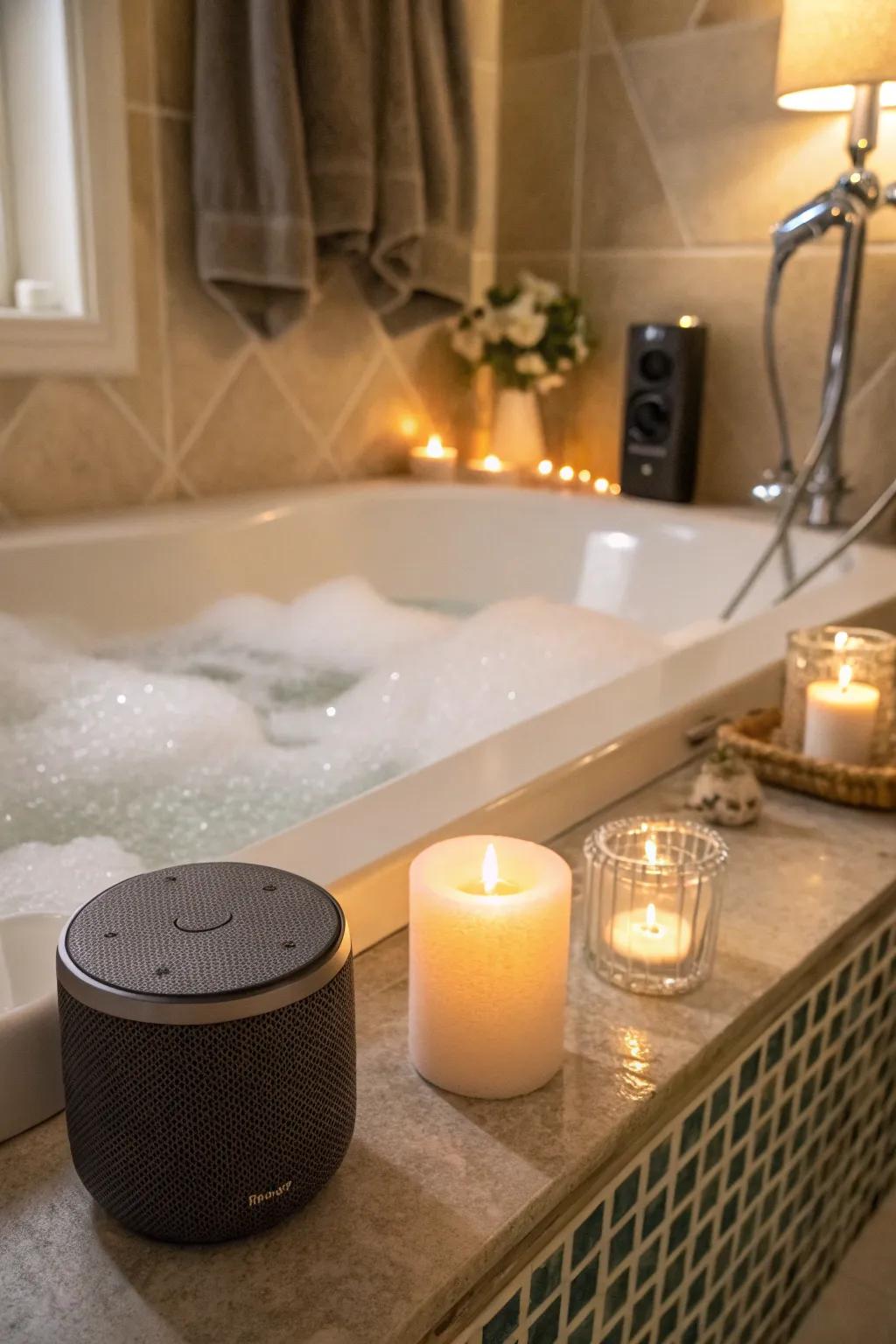 Accompany your bath with calming spa music for ultimate relaxation.