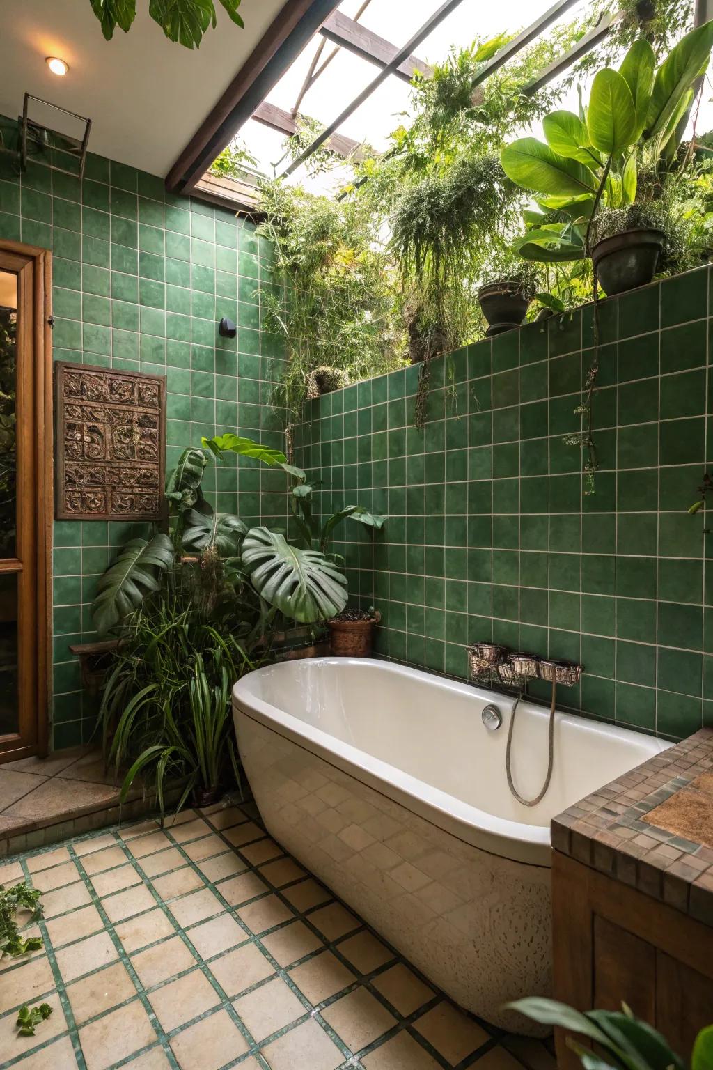 Soothing retreat with nature-inspired green tiling