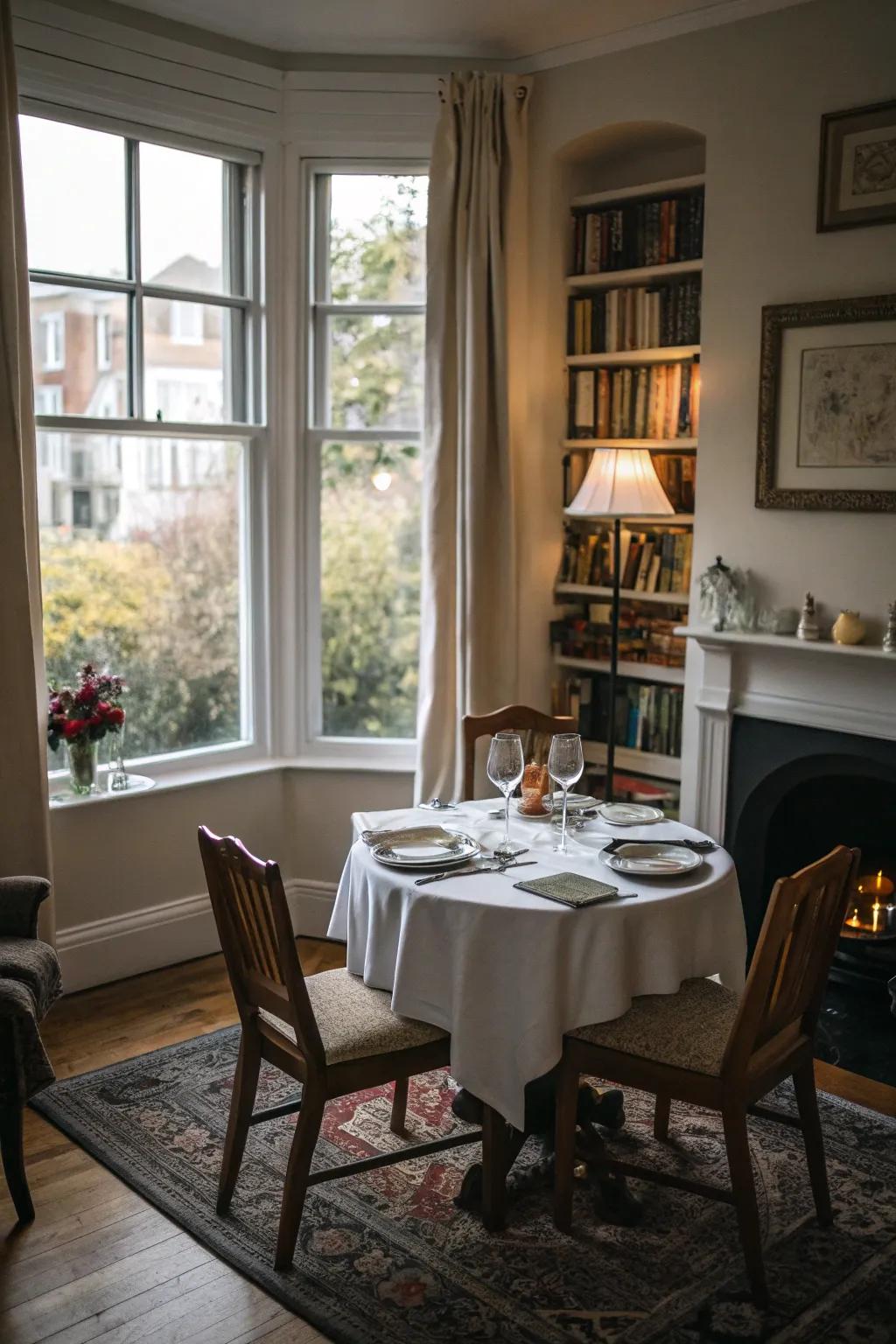 A feasting spot near the window, ideal once consuming leisurely meals combined with visual pleasure.