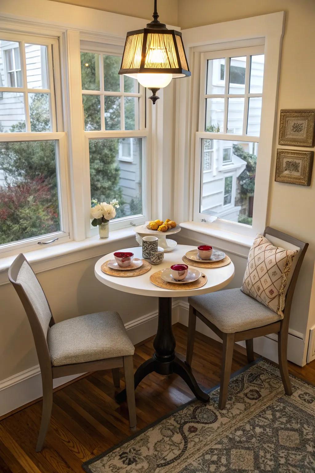 Enjoy your morning beverage within a charming bay window breakfast spot.