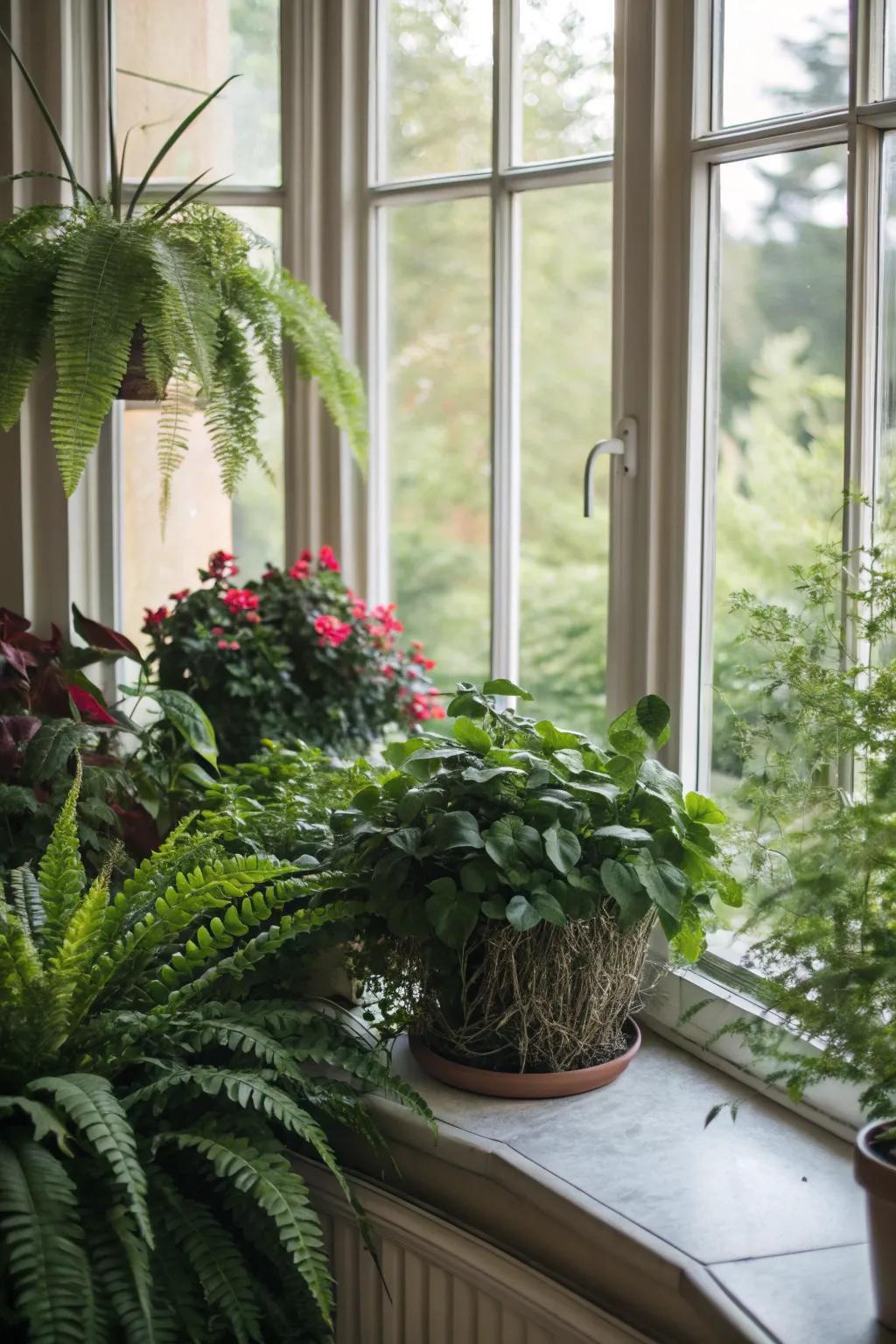 Convert your bay window into a verdant sanctuary with a selection of indoor plants.