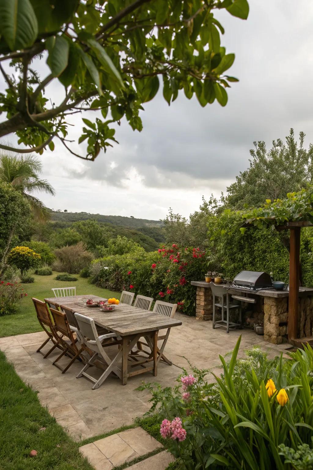 Enhance your BBQ space with lush greenery.