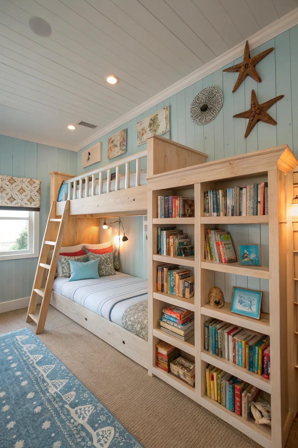 A built-in bookcase keeps your beach reads close.