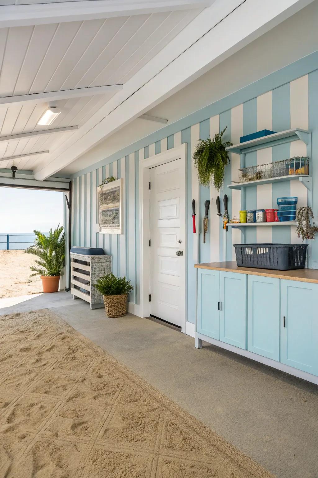 A soothing color scheme brings the beach indoors.