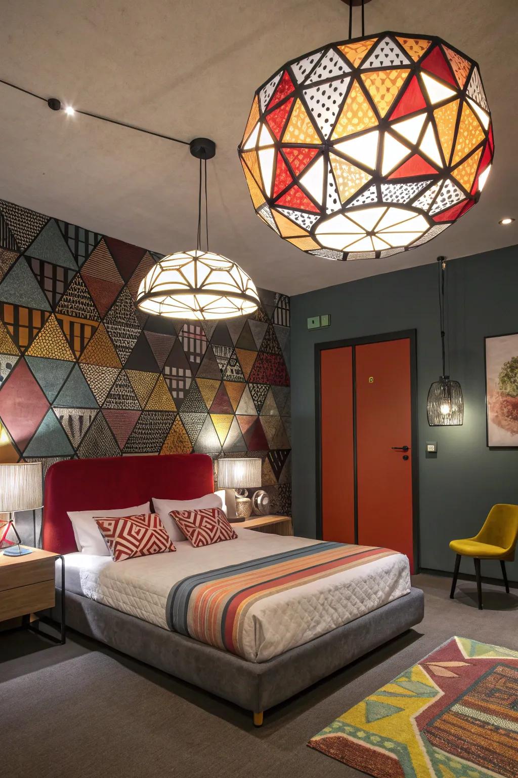 Geometric patterns can make your bedroom lighting a work of art.