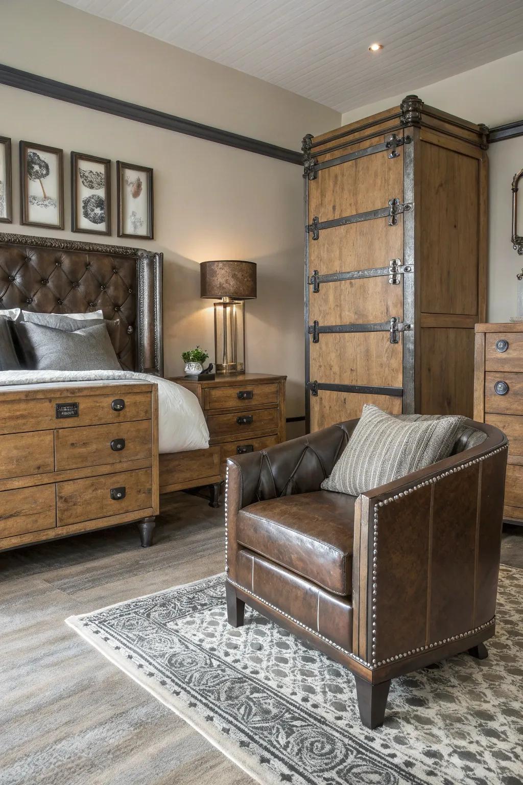 A balanced mix of textures establishes a sophisticated yet rugged aesthetic.
