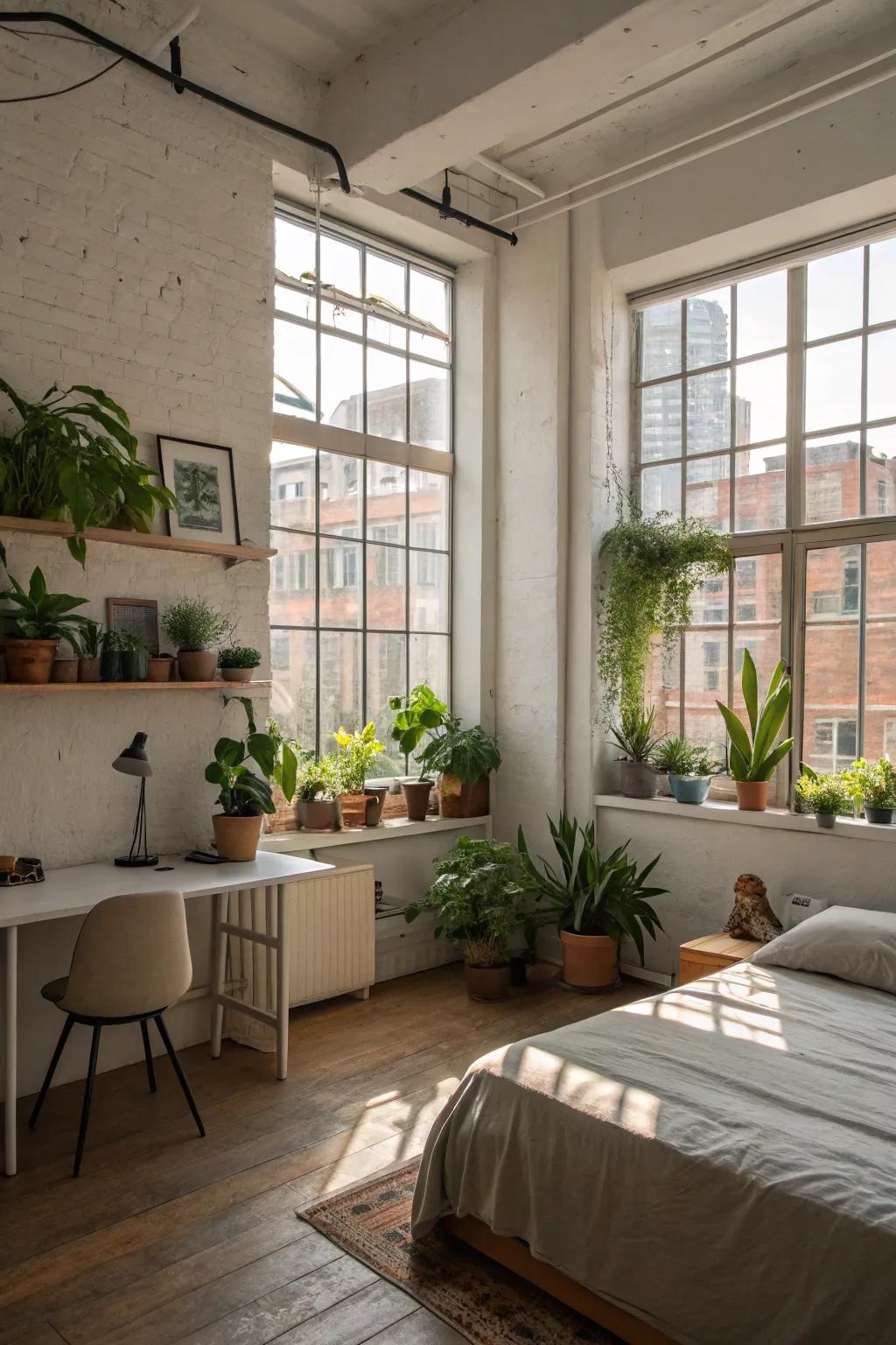 Infuse life into your loft with a burst of greenery.