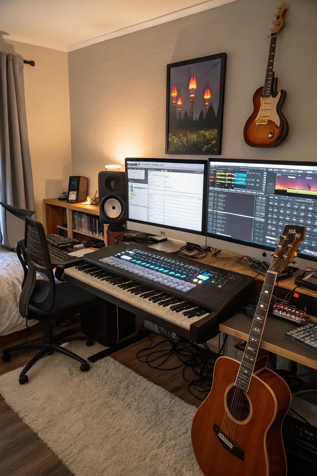 Dual monitors streamline your music creation, improving overall productivity.